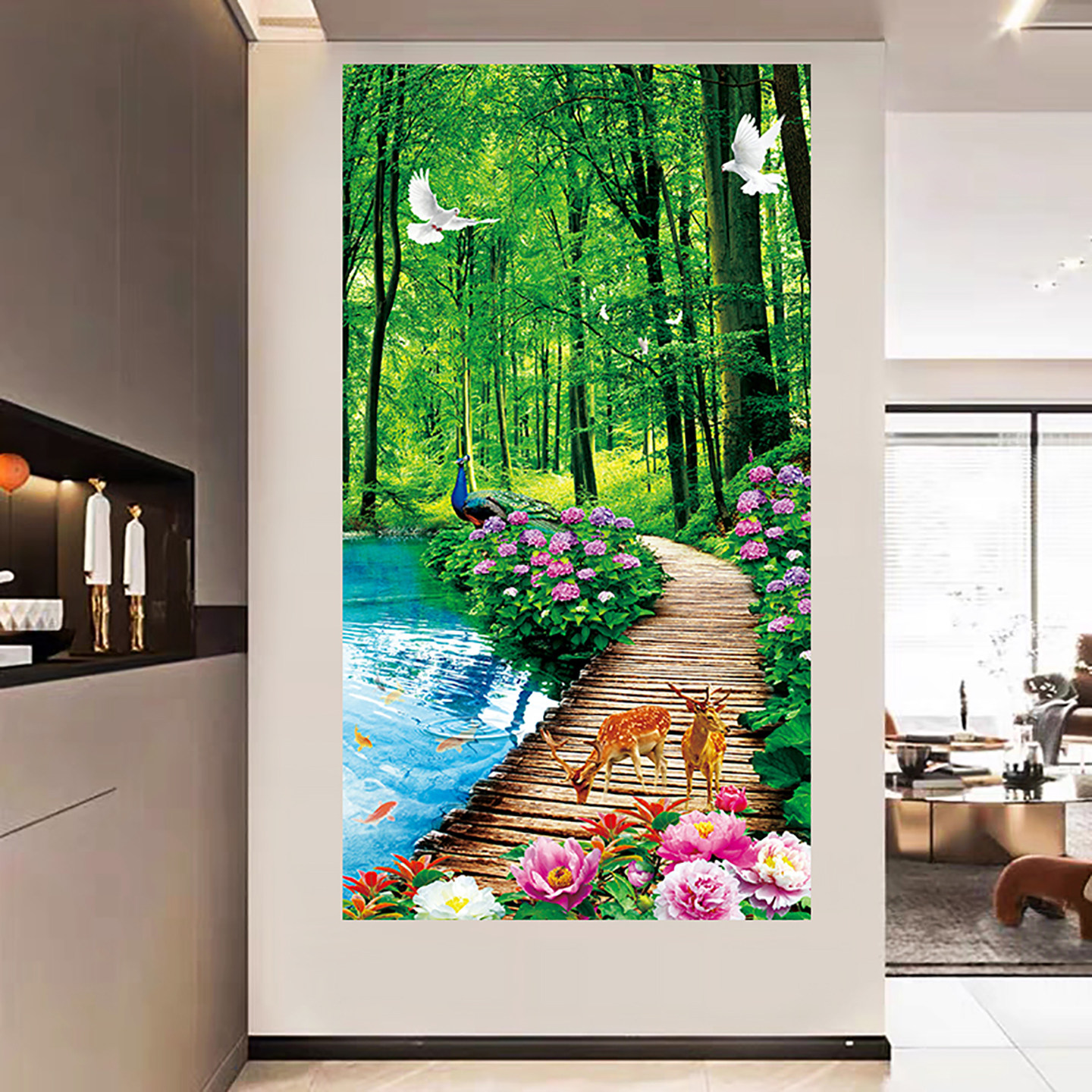 风景山水画贴纸自粘玄关墙贴画