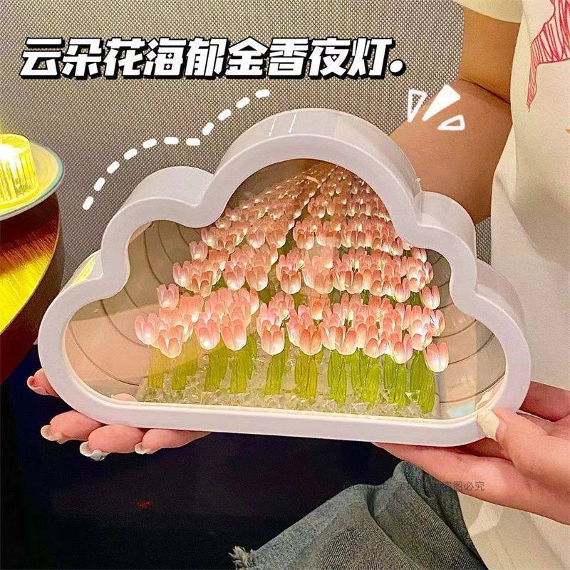 郁金香小夜灯花海手工DIY材料包女生生日礼物云朵镜子立体小夜灯,节庆用品/礼品,文化创意纸雕灯,淘宝优惠券,粉丝福利购,淘宝优惠卷