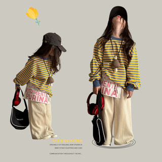 韩版女童复古条纹卫衣2024春装洋气休闲宽松上衣儿童时尚百搭长袖