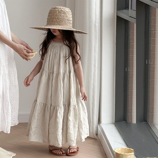 韩版儿童洋气吊带裙2024夏装时尚女童宽松长裙复古连衣裙夏季裙子