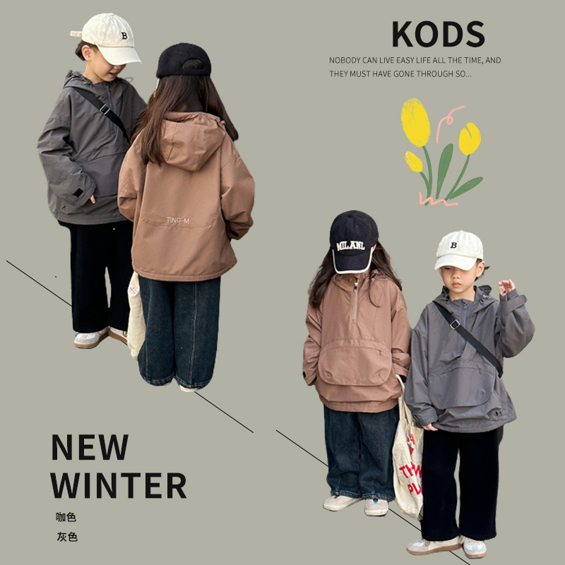 韩版儿童加绒连帽外套2024冬装洋气保暖长袖女童冬装加厚棉衣宽松