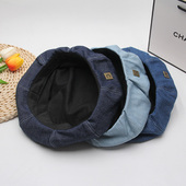 贝雷帽女秋冬百搭牛仔大头围韩版 圆脸复古网红八角帽春秋画家帽子