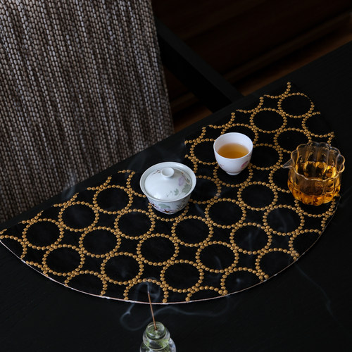 空歌 刺子绣双面扇形新中式茶席 家用茶道配件装饰