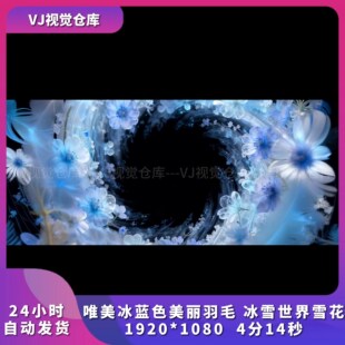 唯美冰蓝色美丽羽毛冰雪世界雪花酒吧舞台背景live house视频素材