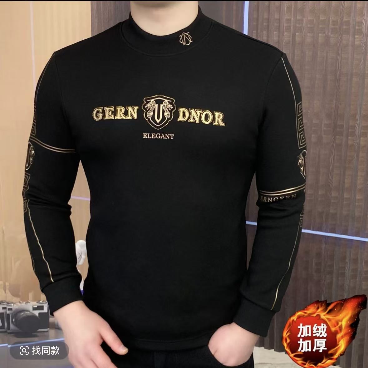 点击率优选男装秋冬季刺绣男士长袖加绒时尚休闲修身加厚保暖上衣