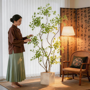 饰盆景假树 仿真植物流泉枫落地盆栽仿生绿植摆件客厅沙发边家居装