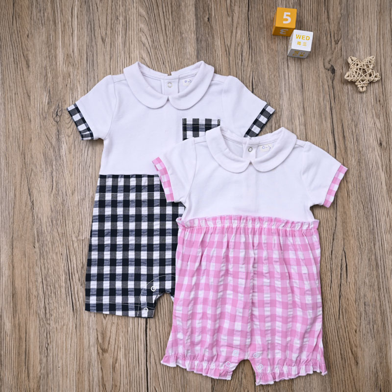 GU外贸欧美 宝宝夏款纯棉短袖连体衣婴儿平角短爬服假两件连身衣