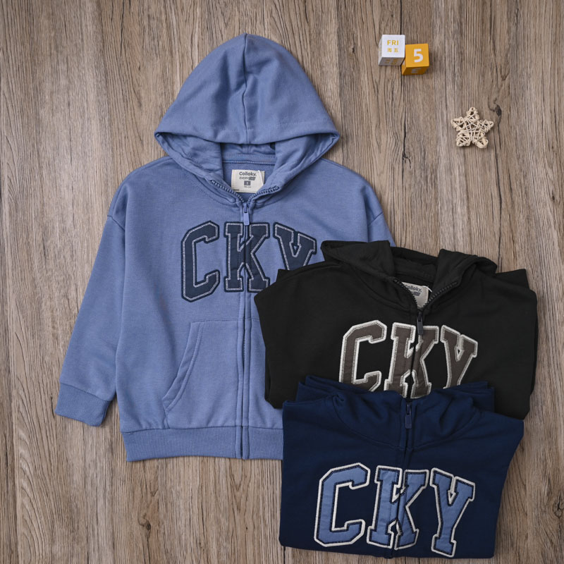 外贸欧美男宝春秋连帽长袖毛线圈上衣卫衣开衫男童休闲外套拉链衫