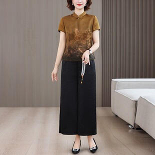贵夫人香云纱真丝两件套夏女款今年流行的妈妈时尚上衣桑蚕丝套装