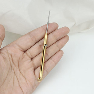 一体伸缩牙签黄铜柄钛合金头可携式细粉刺针水果签多功能防身剔牙