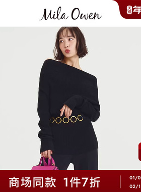 Mila Owen25秋冬新品优雅羊毛混纺一字露肩针织衫09WNT255002