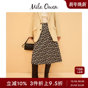 Mila 休闲松紧高腰豹纹印花半身裙09WFS244131 Owen秋冬时尚