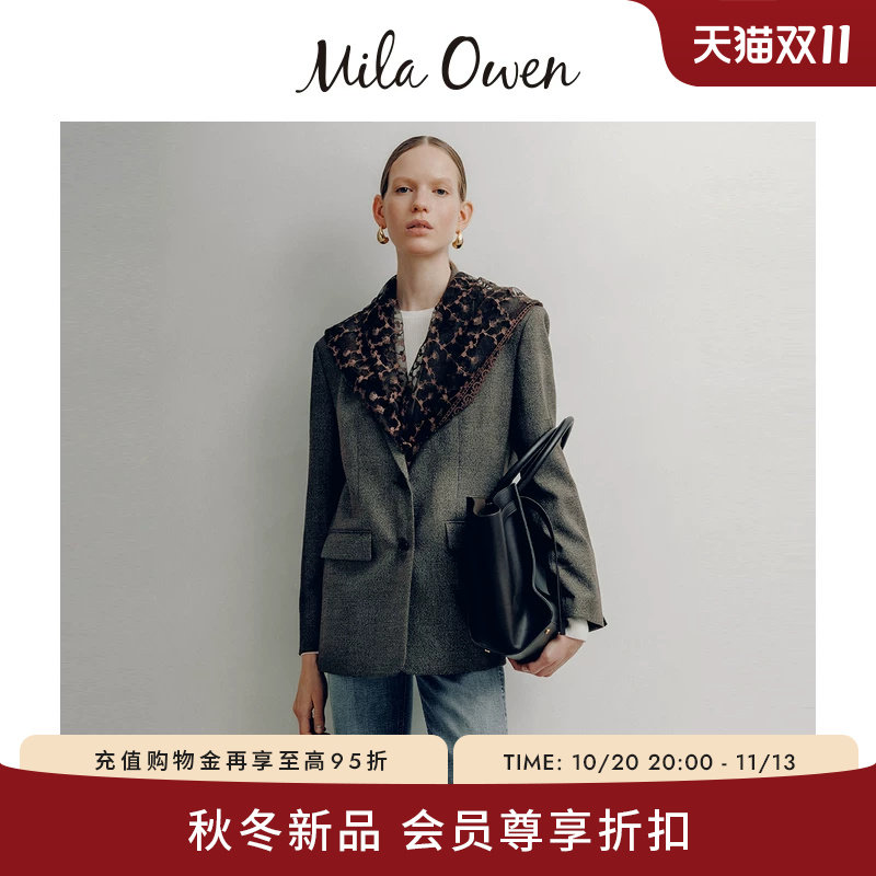 Mila Owen26秋冬新品利落经典款格纹宽松挺括西装外套09WFJ264071