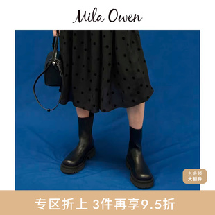 Mila 百搭圆头中筒厚底切尔西短靴09WGS244524 Owen秋冬时尚