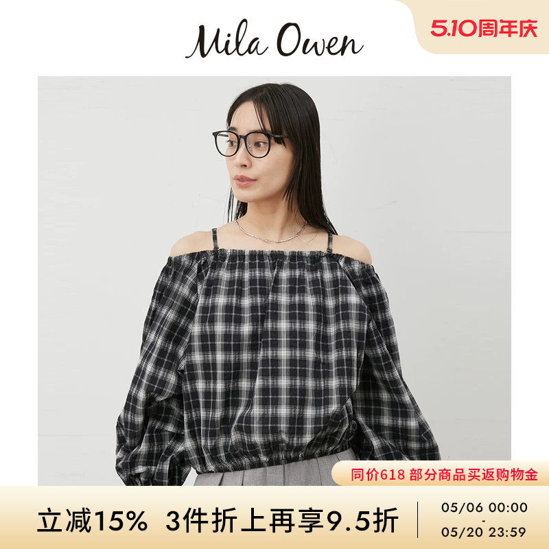 Mila Owen春夏日系休闲灯笼袖一字肩吊带衬衫09WFT252190