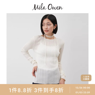 针织衫 简约日系通勤圆领竖纹修身 09WNT254092 Owen25秋冬新品 Mila