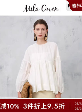 Mila Owen 春夏季新款休闲宽松圆领压褶衬衫士09WFT241056