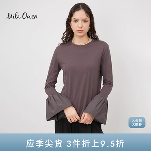 Mila 打底棉T恤09WCT241090 Owen春夏法式 甜美气质纯色喇叭长袖