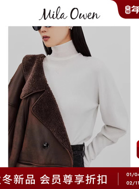 Mila Owen25秋冬新品简约优雅罗纹半透高领打底针织衫09WNT255307