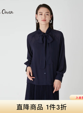 Mila Owen秋冬时尚优雅前后两穿蝴蝶结长袖雪纺衬衫09WFB231206