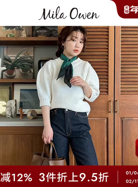 Mila Owen春夏简约百搭纯色泡泡袖短袖针织衫09WNT252012