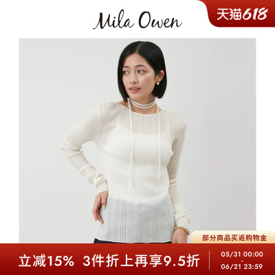 Mila Owen秋冬简约日系通勤圆领竖纹修身针织衫09WNT254092
