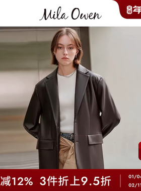 Mila Owen秋冬复古百搭仿皮翻领皮衣西装外套09WFJ244110