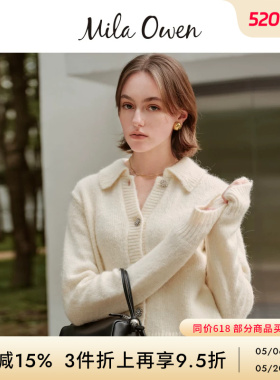 Mila Owen秋冬日系气质短款翻领长袖针织开衫09WND244085