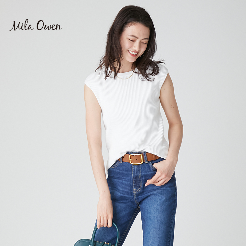 Mila Owen 2023夏季新款简约基础款圆领飞袖背心T恤女09WNT232002 女装/女士精品 T恤 原图主图