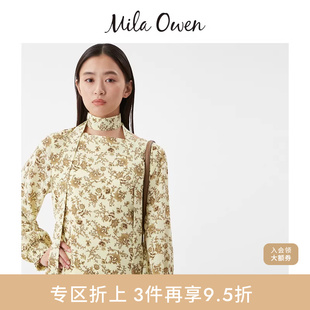 船型领乔其纱衬衫 09WFB255070 Owen秋冬复古碎花泡泡袖 Mila