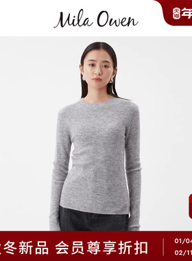 Mila Owen25秋冬新品简约优雅马海毛混纺罗纹针织衫09WNT255063