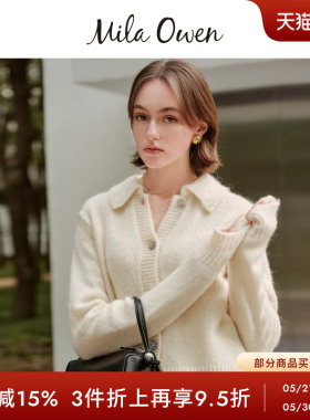 Mila Owen秋冬日系气质短款翻领长袖针织开衫09WND244085