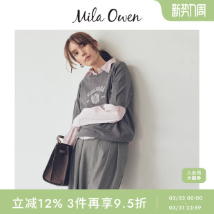 上衣09WNT254133 针织衫 Mila Owen秋冬百搭学院风圆领短袖