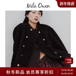 无领外套09WFJ255028 优雅羊羔毛双排扣短款 Mila Owen25秋冬新品