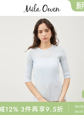Mila Owen春夏简约百搭纯色微透休闲中袖针织衫09WNT251047