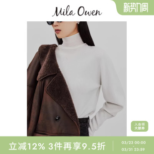 Mila 09WNT255307 Owen秋冬简约优雅罗纹半透高领打底针织衫