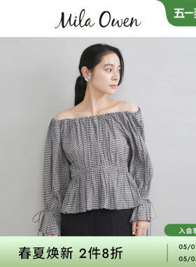 Mila Owen26春夏新品优雅两穿荷叶边褶皱抽绳露肩衬衫09WFT261137