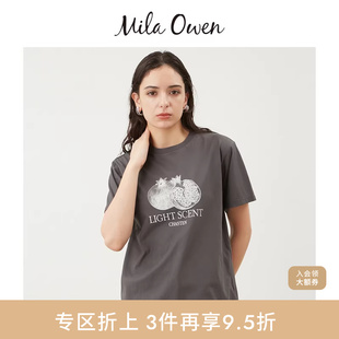 Mila T恤09WCT244055 Owen秋冬休闲百搭水果字母印花短袖