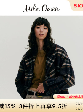 Mila Owen秋冬优雅羊毛混纺宽松双排扣毛呢大衣09WFC254110