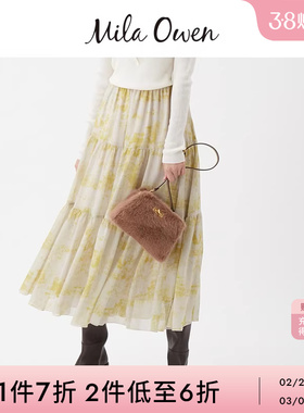 Mila Owen25秋冬新品时尚复古碎花雪纺层叠半身裙09WFS255014