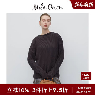09WNT241136 针织衫 Mila Owen春夏休闲百搭落肩罗纹圆领长袖