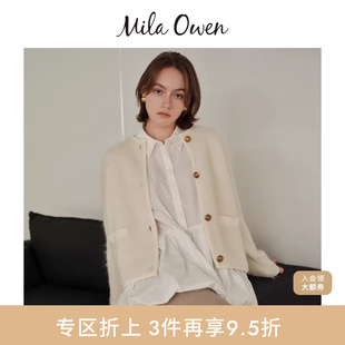 Mila 短外套09WNJ244003 Owen秋冬优雅气质毛绒圆领针织开衫