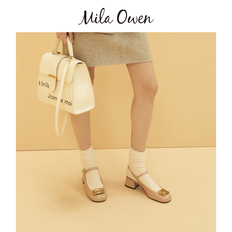 Mila Owen秋冬复古甜美金属方扣露跟高跟凉鞋09WGS244520