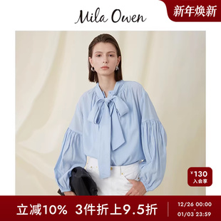 09WFB241131 春夏甜美前后两穿蝴蝶结系带衬衫 Mila Owen