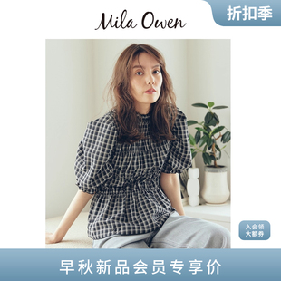 上衣09WFT254117 Mila Owen25早秋新品 甜美花边领褶皱泡泡袖 衬衫