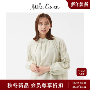 褶皱圆领衬衫 纯色蝴蝶结泡泡袖 09WFB255019 Owen25秋冬新品 Mila