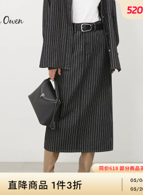 Mila Owen 秋冬简约条纹开叉直身高腰半身裙09WFS234005