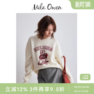 Mila Owen秋冬节日复古滑雪熊提花羊毛混纺毛衣09WNT255134