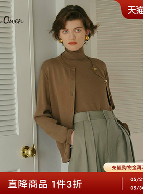 Mila Owen秋冬简约优雅通勤圆领单排金扣长袖针织开衫09WND231003