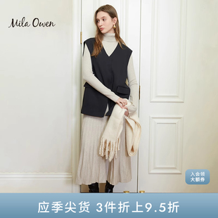 Mila 09WNO235006 Owen秋冬气质通勤纯色马甲高领针织衫 半身裙套装
